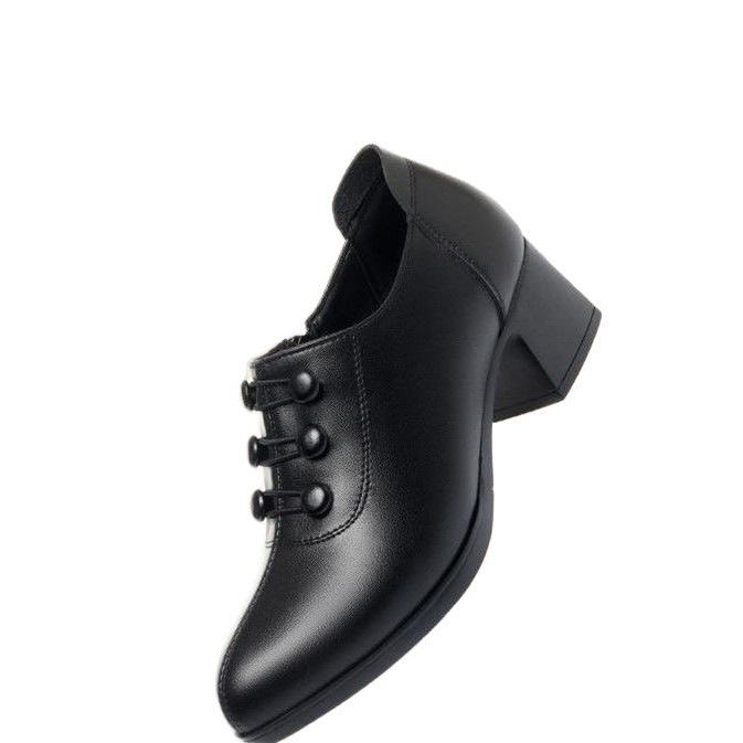Coarse heel single shoes spring and autumn new soft-soled mid-heeled leather shoes