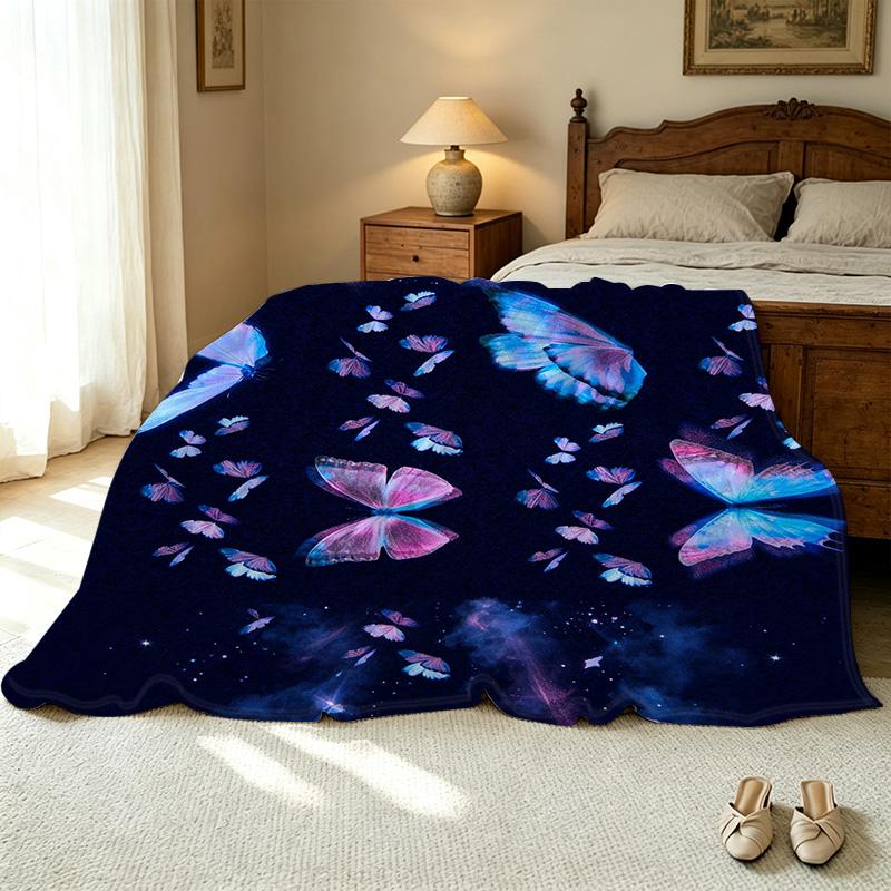 Butterfly Theme Flannel Blanket,No Shed Soft Warm Cozy Throw for Couch, Bed, All Seasons, Perfect for Movie Nights, Halloween & Christmas