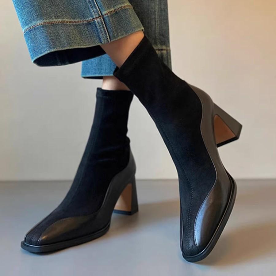 Cowhide~ Genuine leather short boots women's new autumn and winter thick heel Martin boots Chelsea thin boots French high heels autumn and winter