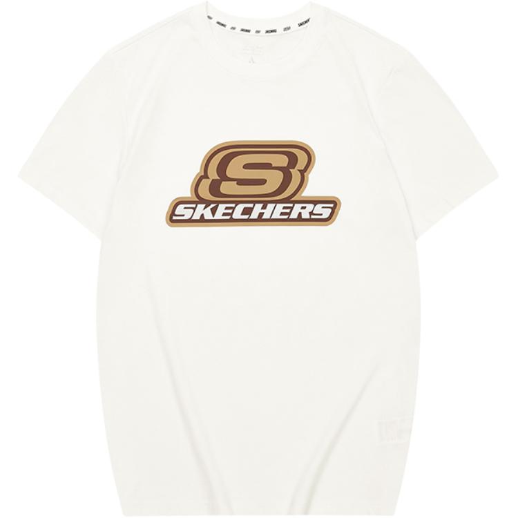 Skechers Round Neck Printed Short Sleeve T-Shirt Unisex tops Cotton-Candy-White L224U130-0074 L
