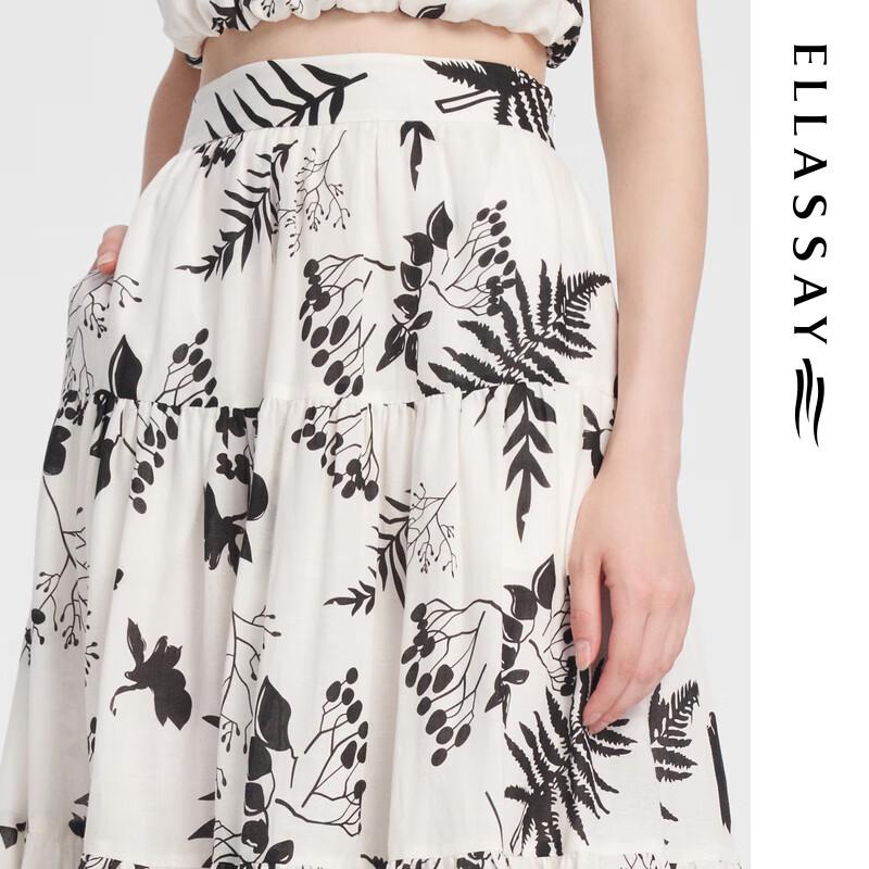 ELLASSAY Botanical Print A-Line Midi Skirt