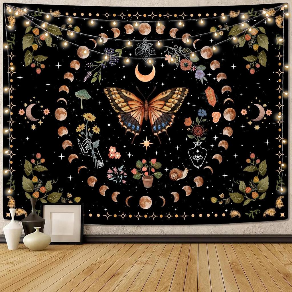 VIKAMA Butterfly Flower Moon Wall Hanging Tapestry Bedroom Living Room Dorm Home Decor