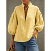 Women S V Neck Lantern Sleeve Loose Fit Solid Color Casual Shirt
