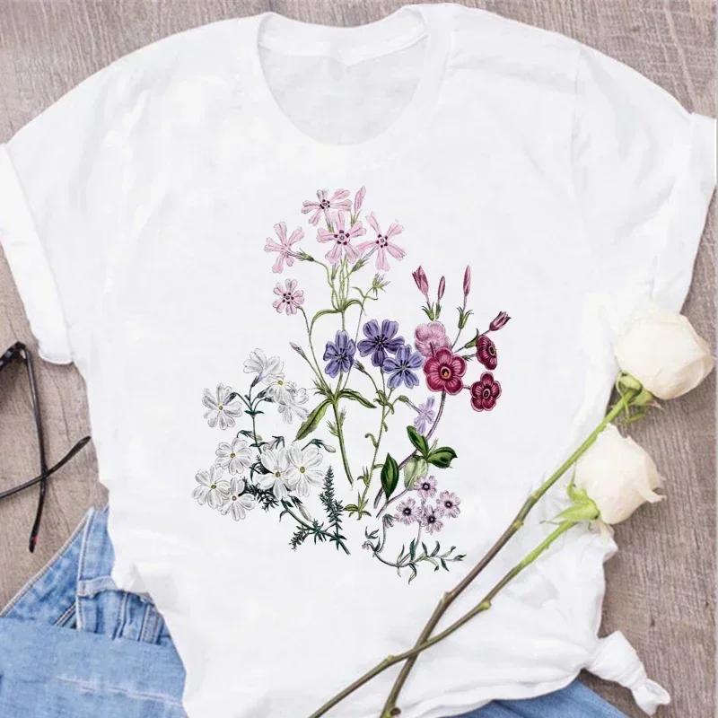 Red Rose Printed Women's T-shirt Summer Round Neck Harajuku Korean Pattern Top Women's T-shirt Top