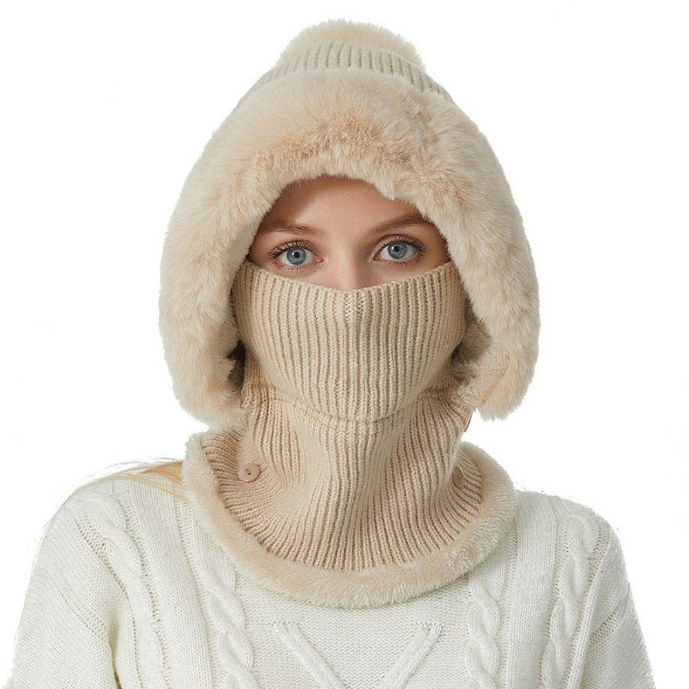 Plush 2in1 Scarf Hat Thicken Warm Balaclavas Hat Simple Winter Cap Mask Set Riding