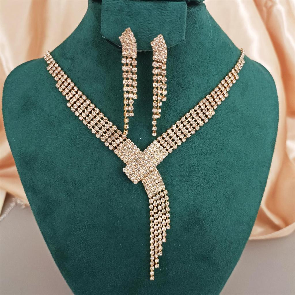 Jewelry Bridal Tassel Dripping Diamond Jewelry Wedding Accessories Zircon Necklace Earrings