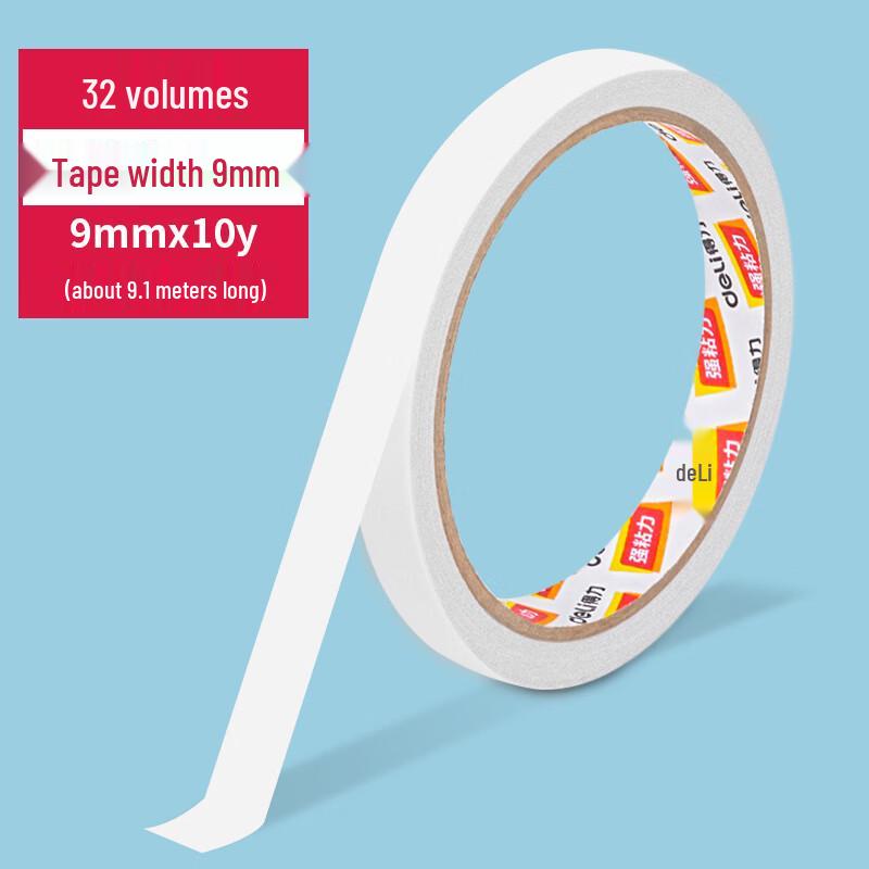 Deli High-Viscosity Double-Sided Tape, 0.9cm x 10y (32 Rolls)