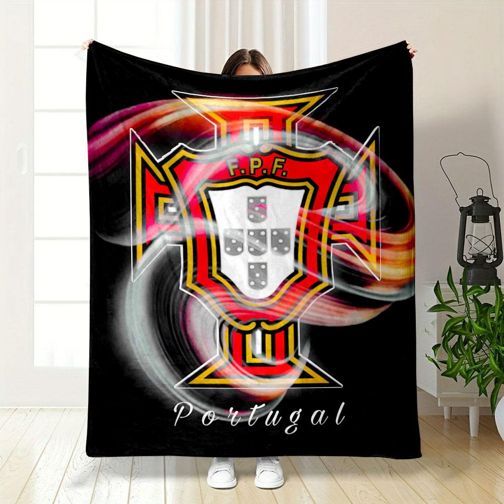 A Stylized Portuguese Football Emblem with Dynamic Swirls and Bold Colors. for All Seasons Blanket Lunch Break Throw Gift