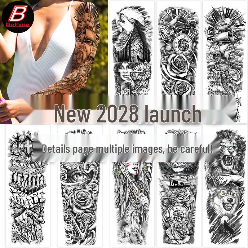 Waterproof Full Arm Floral Tattoo Stickers - Cross-Border Design for Europe & America