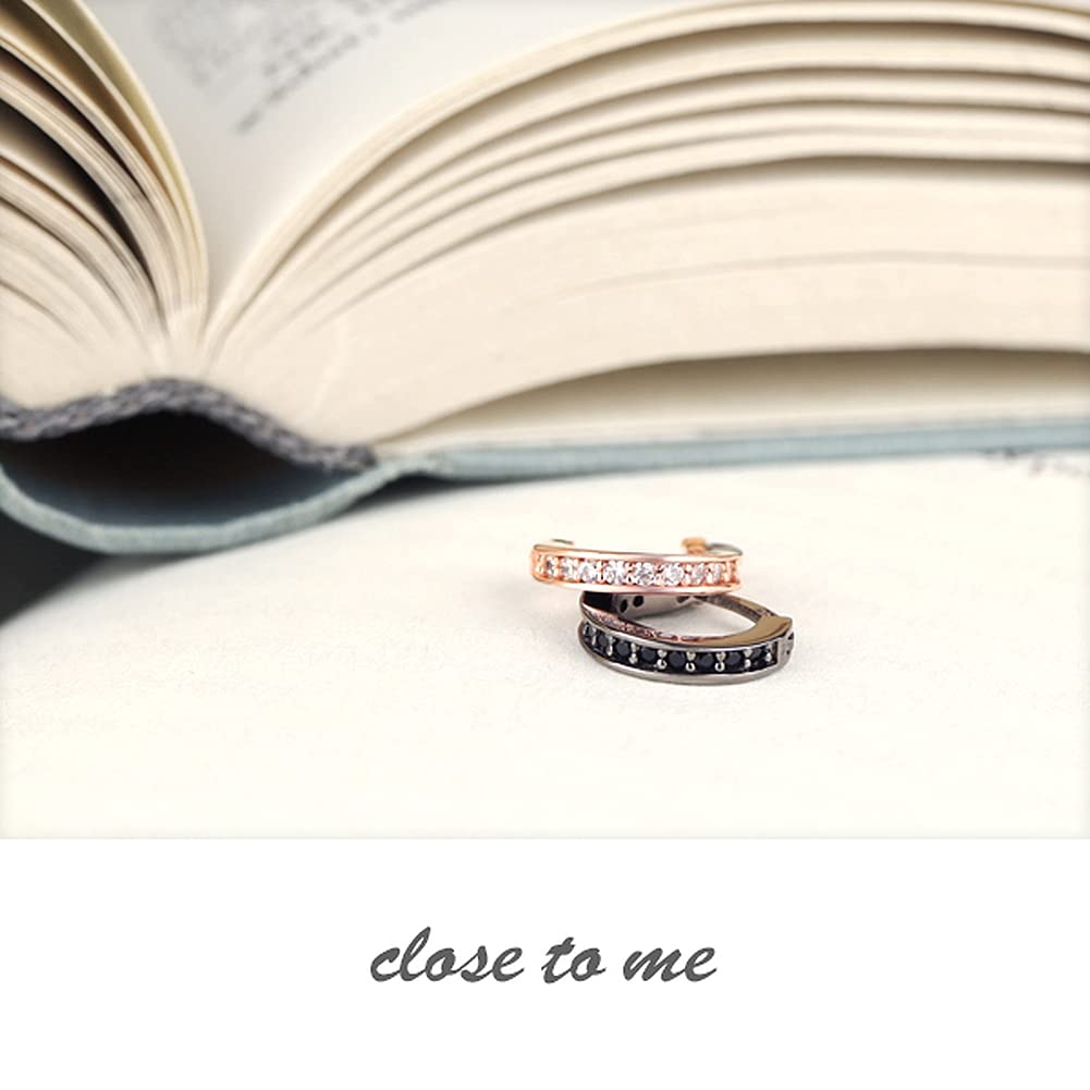 [close To Me] Special Edition Simple Eternity Hoop Pair Earrings (Single Earring) Black Pink Gold Sterling Silver 925 Couple Matching Earrings