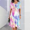 3D Geometric Stripe Print Elegant Women's Short-sleeved Summer Dress