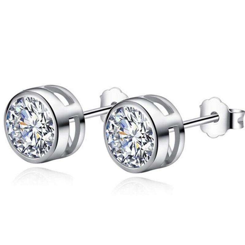 925 Silver 8mm Round Zircon Stud Earrings for Women Wedding Engagement Party Jewelry Gift