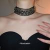 Retro Dark Aesthetic Rhinestone Flower Chiffon Necklace - Elegant Clavicle Chain for Women