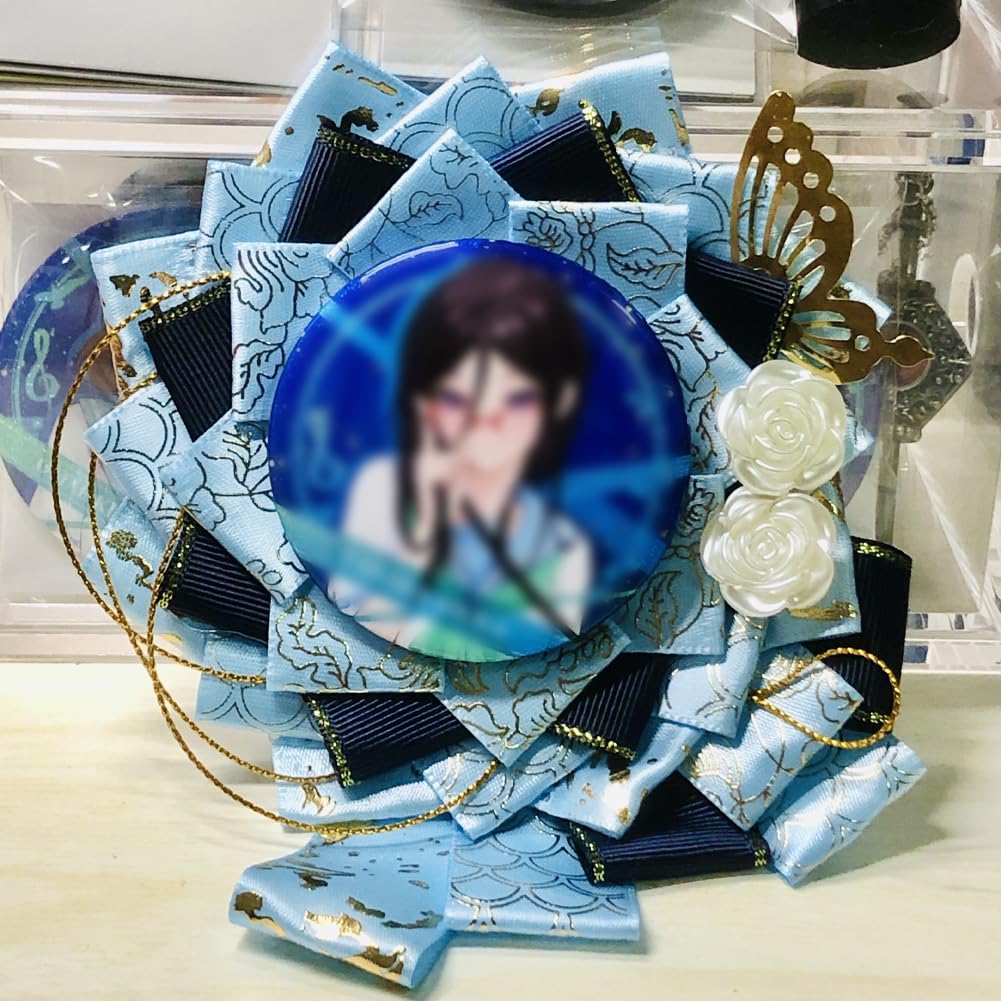 YUYAKESHI Handmade Ribbon Rosette for Ita Bags, Decorative Badges, Two-Color Ita Bag Rosette, Butterfly and Flower Ornament for 55-75mm Badges (Navy