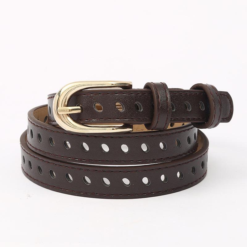 

A Simple and Versatile Women s Belt with Hollow Decoration, Leather Belt, Pin Buckle, All Belt, and Holes 105cm