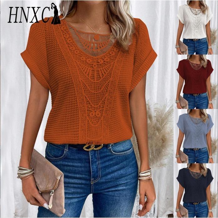 HNXC Spring Summer Lace Patchwork Short-sleeved T-shirt Women's Clothing