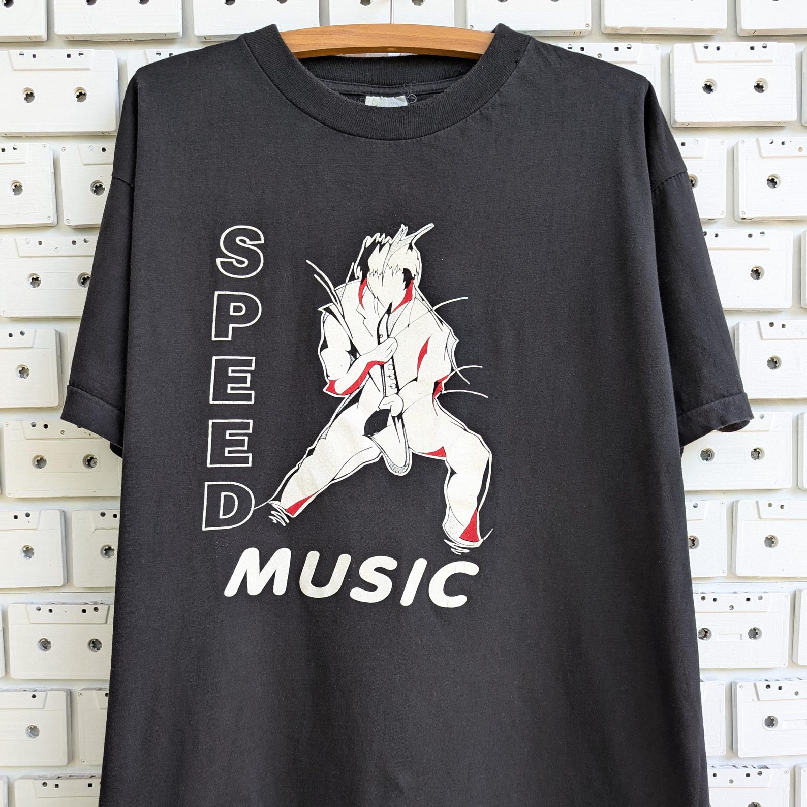 Vintage 90s Saxophone Player T shirt Speed Music Saxophonist Graphic Print Tee Size L 2XL