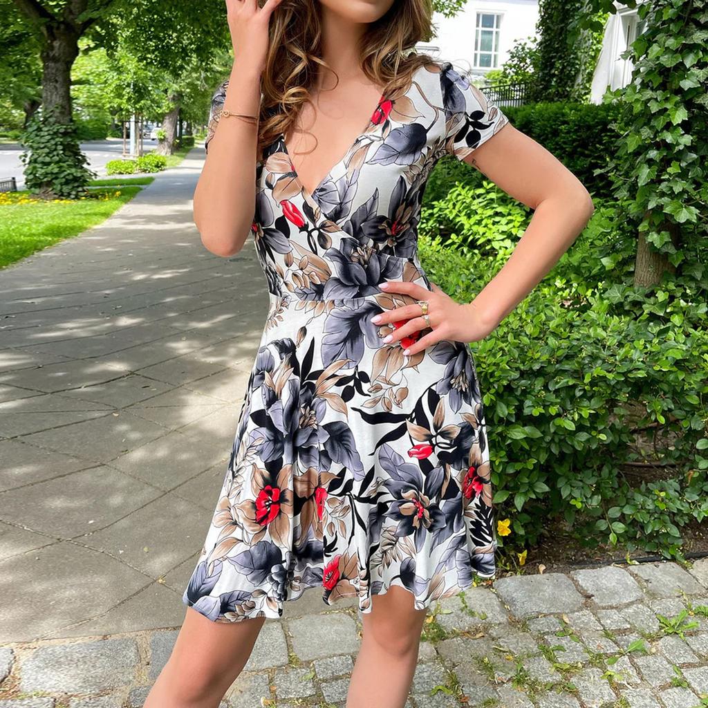 Women's Long Dress Maxi Dress Casual Dress Chiffon Dresses Swing Dress Casual Mature Outdoor Daily Date Ruffled Short Sleeve V-neck Dress