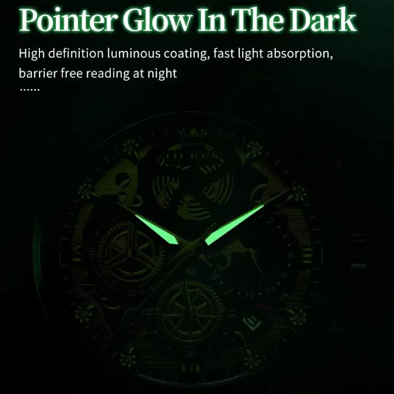 Men's Waterproof Luminous Business Watch Multi Functional Diamond Inlaid Calendar Dial Chrono Phase Quartz Watch