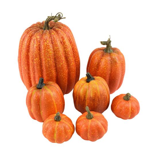 7Pcs Artificial Pumpkin Fall Decoration Thanksgiving Halloween Harvest Festival Foam Faux Pumpkin Ornament Assorted Size Fake Vegetable Party Decor