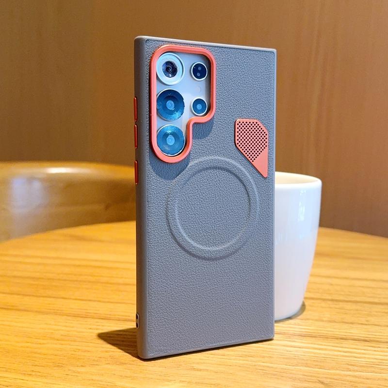 Stylish Magnetic Case for Samsung Galaxy S24/S25 Ultra S24+/S25+/S25Edge Casual Korean Vegan Leather Cover with Heat Dissipation