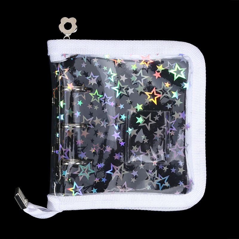 Mini PVC 3-Ring Binder Laser Star Design Zipper Closure Transparent Album For Photo Card Storage Memory Keeping Collecting Exquisite Fast Delivery