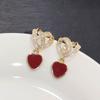 Vintage Ankara Red Zircon Love Earrings Women's 1011 New Popular Light Luxury Temperament Earrings High-end Earrings