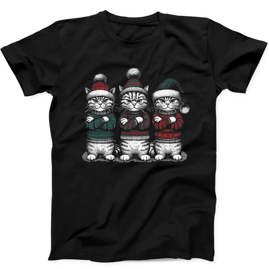 

Merry Christmas Cats Cute Winter Festive Santa Funny Gift Black T Shirt 217 XL