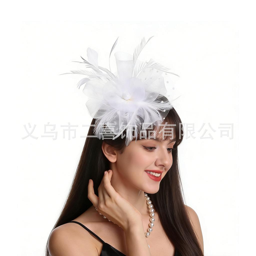 Popular feather headgear European and American bridal hair accessories head flower horse racing festival headgear retro mesh top hat