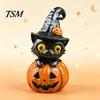 Decorative Desktop Sculptures Halloween Black Cat & Pumpkin Resin Ornaments, Cute Figurines, Tiered Tray Fall Decorations Cartoon And Statue for Home