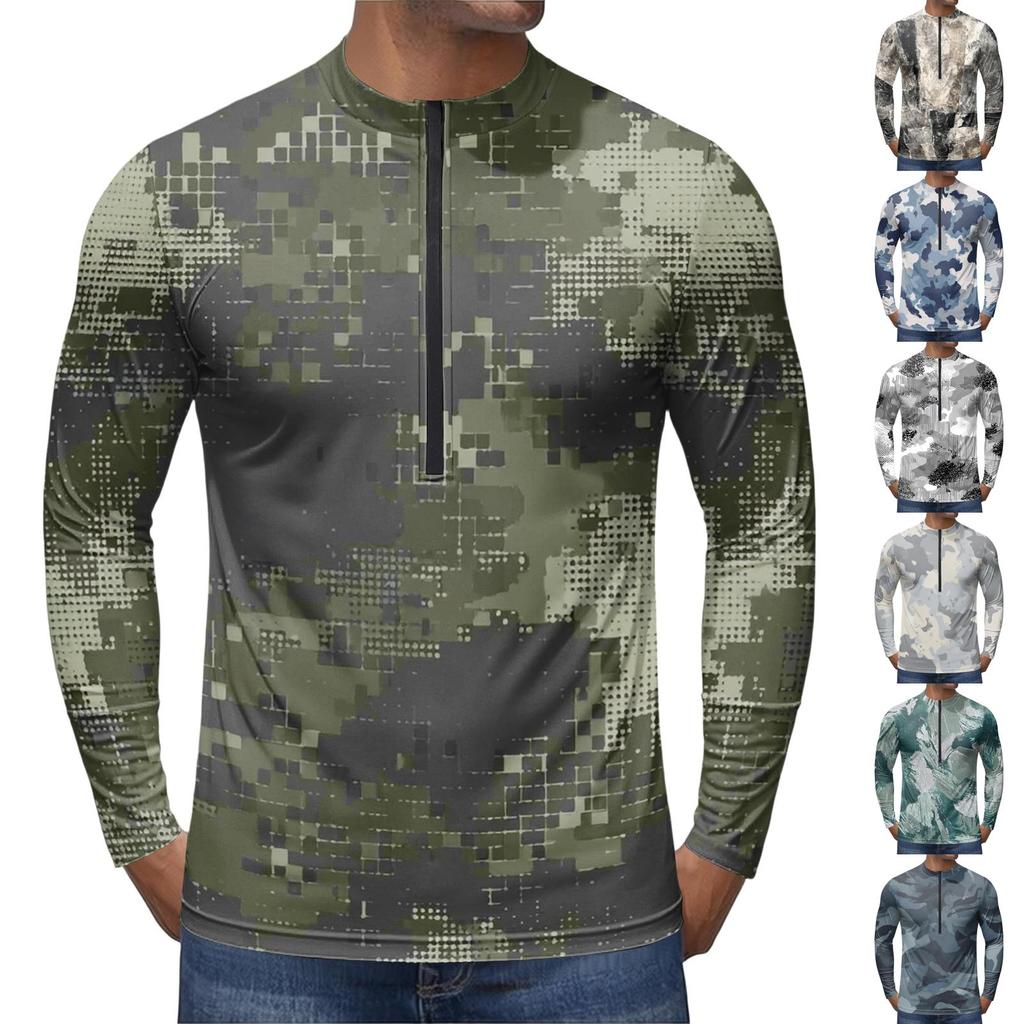 Herren Langarm Fahrradtrikot Atmungsaktiv Schnelltrocknend Halber Reißverschluss Pullover Leichtes Sportoberteil für Outdoor-Sportarten