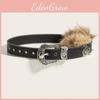 Fashion Leather Pu Belt With Metal Buckle And Plush Embellishments For Women