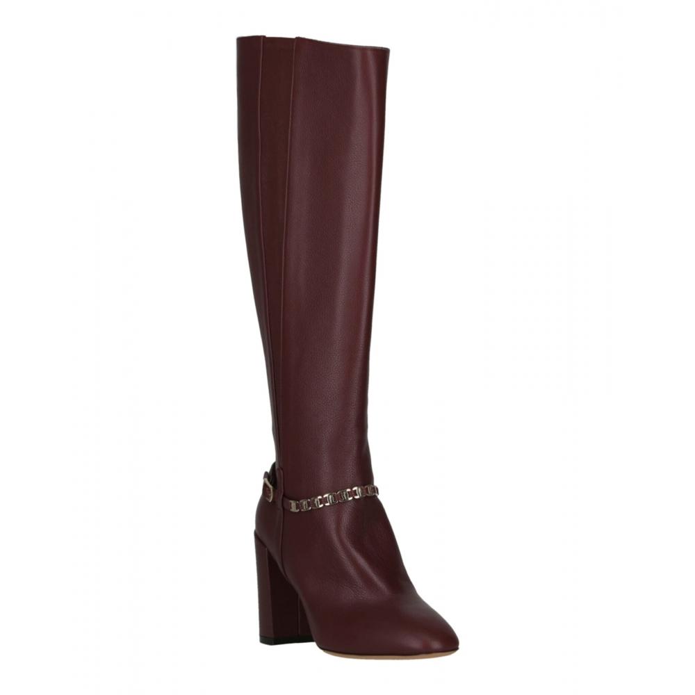 Salvatore Ferragamo Triba Leather Knee High Boots Burgundy