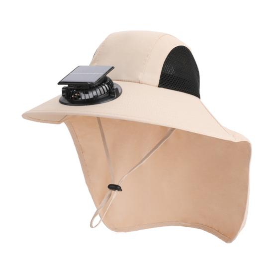 Solar Fan Hat Wide-Brimmed Shawl Fishing Hat with Dual-Power Fan Design Solar USB Charging UV-Protection Outdoor Hat