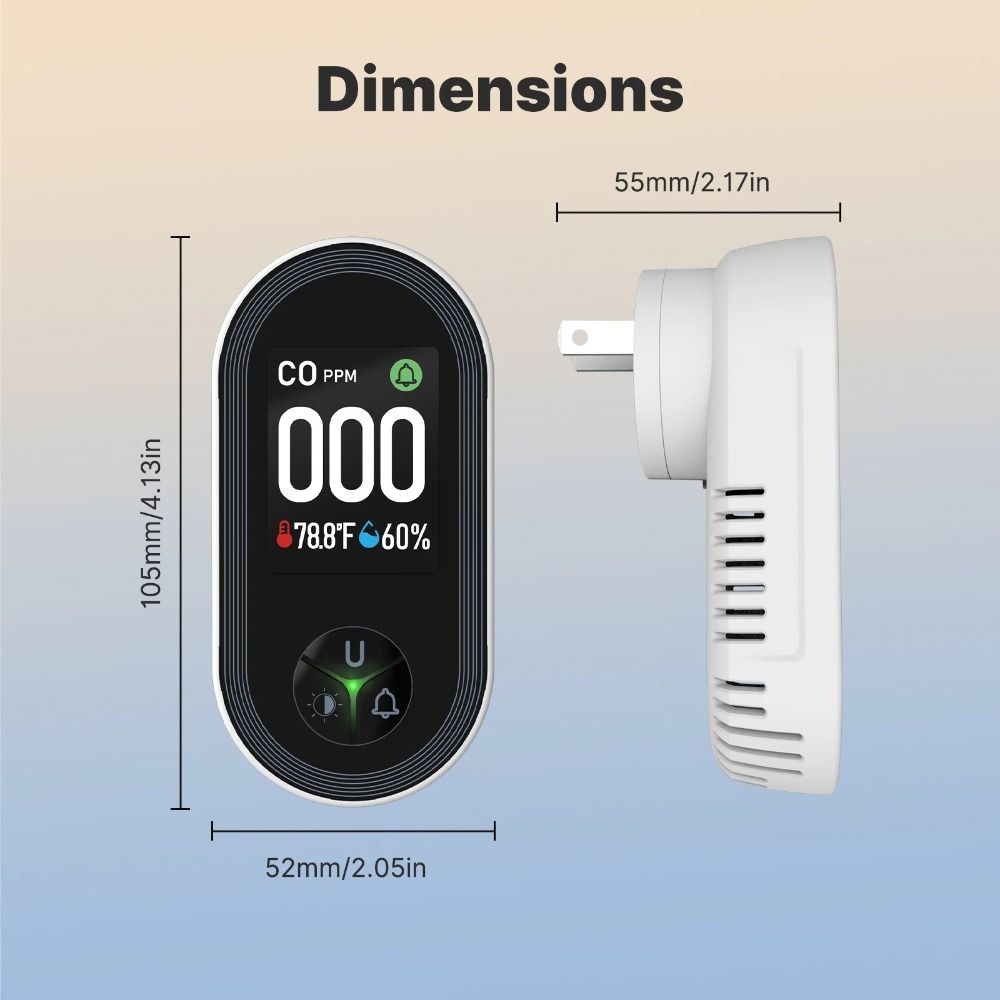 3-in-1/4-in-1 CO Detector Plug-in with Temperature & Humidity Sensor Gas Detector Built-in Alarm Digital Display