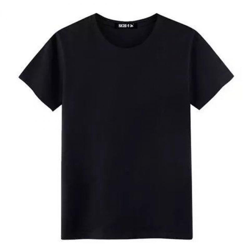 Korean Style Men's Summer Solid Color Round Neck T-Shirt - Black & White