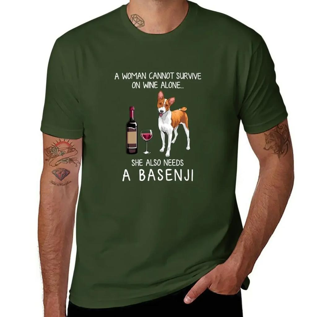 Basenji and Wine Funny Dog T-Shirt Quick Drying Tops Tees Mens T Shirts Pack