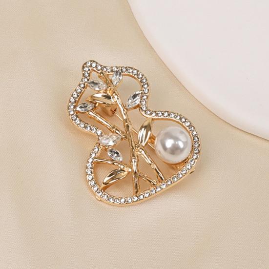 Women Brooch Sparkling Rhinestone Imitation Pearl Inlaid Gourd Shape Anti-Exposure Buckle Suits Sweaters Cheongsam Badge Outfit Accessory