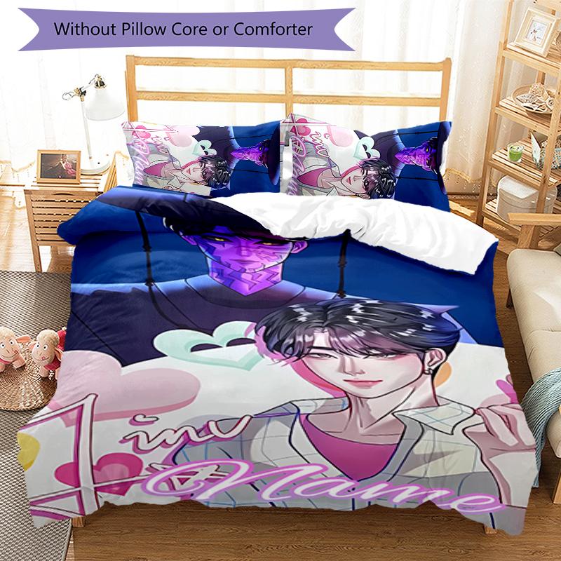 Juego de Ropa de Cama con Nombre Personalizado de Dibujos Animados Kpop Cazadores de Demonios 3 Piezas Cierre de Funda Nórdica Incluye 1 Funda Nórdica y 2 Fundas de Almohada para Todas las Estaciones Decoración de Dormitorio