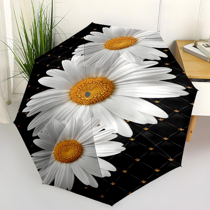1PC Daisy Flowers Folding Umbrella Fashion Auto-Open Design 8 Iron Ribs Plastic Handle Foldable Sunshade Perfect Christmas Gifts