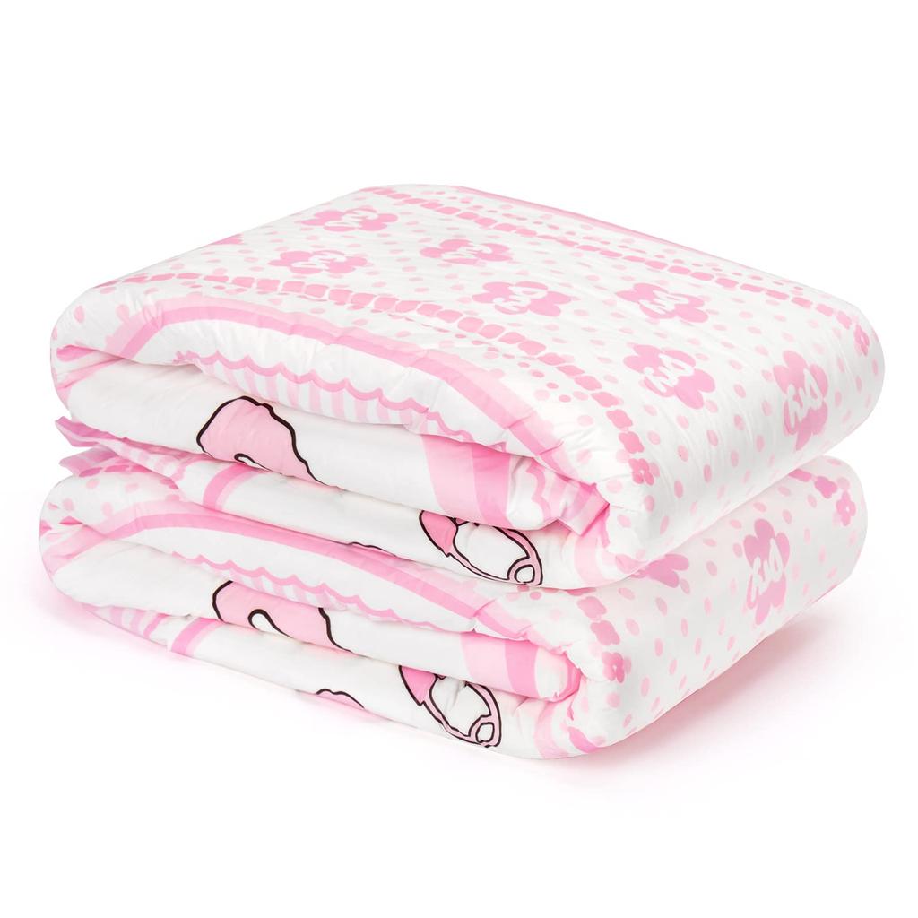 LittleForBig Adult Diaper Cute Baby Rabbit Disappearing Flower Size L Pants, Design, Print, Pink, 2-Pack,