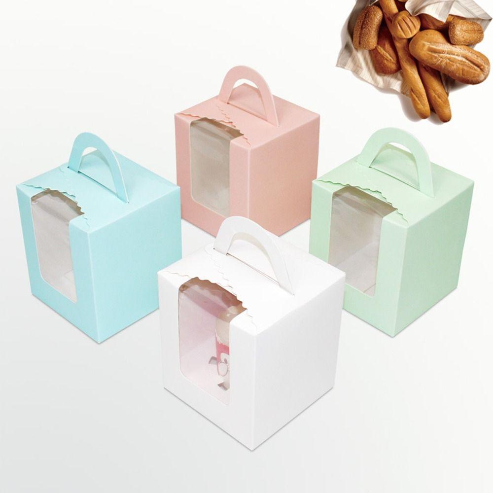 50pcs Clear Window Muffin Box With Handle Pastry Box DIY Supplies Cake Box  Wedding
