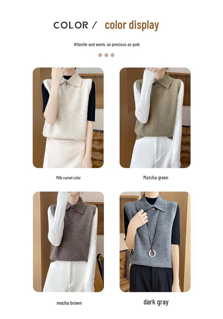 Lapel Wool Knit Vest - Women's Sleeveless Casual Shawl for Autumn and Winter