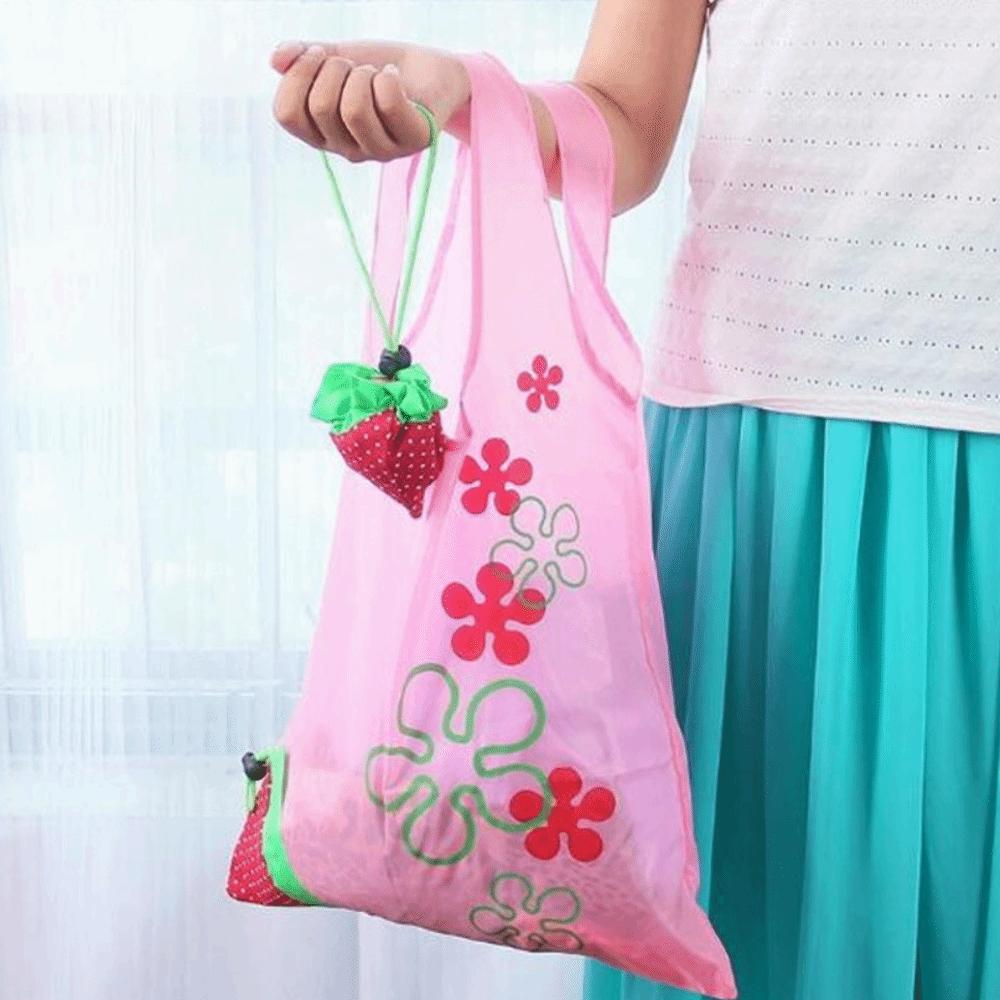 5pcs Large Capacity Foldable Strawberry Shopping Bags Random Color Eco-friendly Reusable Shopping Bag Nylon