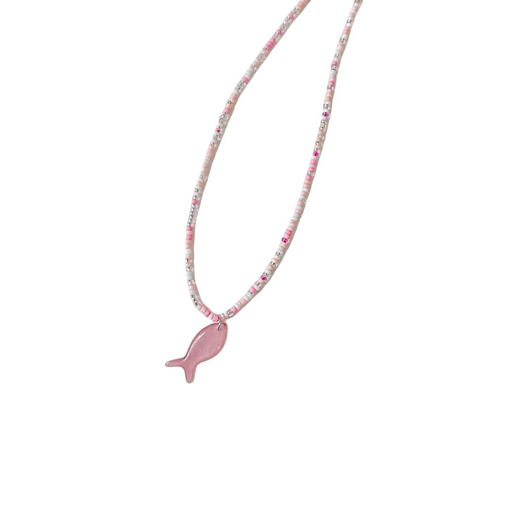 Vintage Blue Beaded Vintage Fish Pendant Necklace For Women Elegant Adjustable Length Collarbone Chain Gift For Her