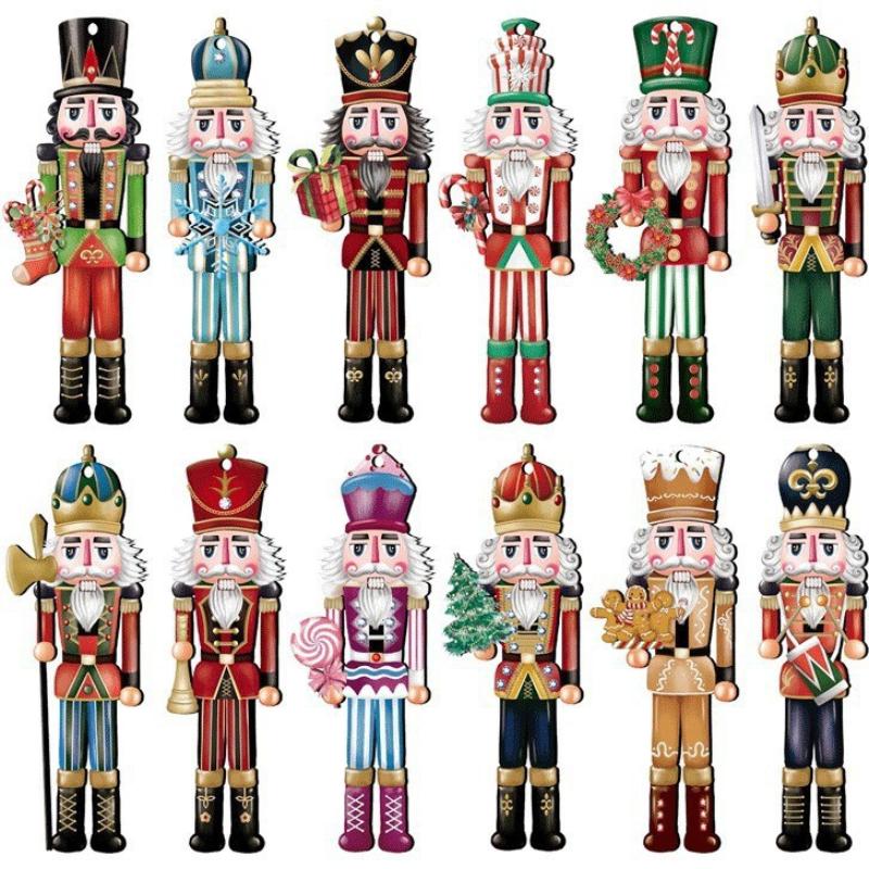 12Pcs Nutcracker Wooden Decorative Set - New Year Christmas Gift, Party Decoration And Home Decor Xmas Tree Hanging Ornament