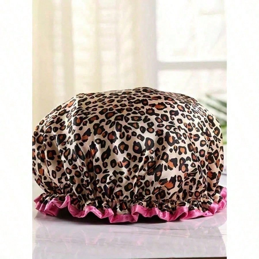1pc Shower Cap, Women s Reusable Waterproof Elastic Shower Cap, Suitable For Long Hair Home Bathroom Decor Fall Decor Back To School Leopard Print разноцветный