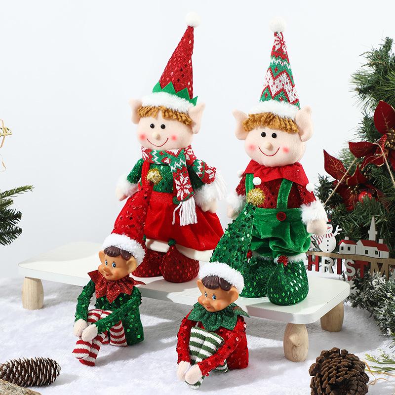 Stretchable Elf Boy Doll Christmas Decoration - Red & Green Sitting or Standing Display