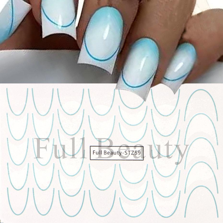 Nail Art Sticker, French Lines Gradual Change Smile Simple Nail Watermark Sticker Set
