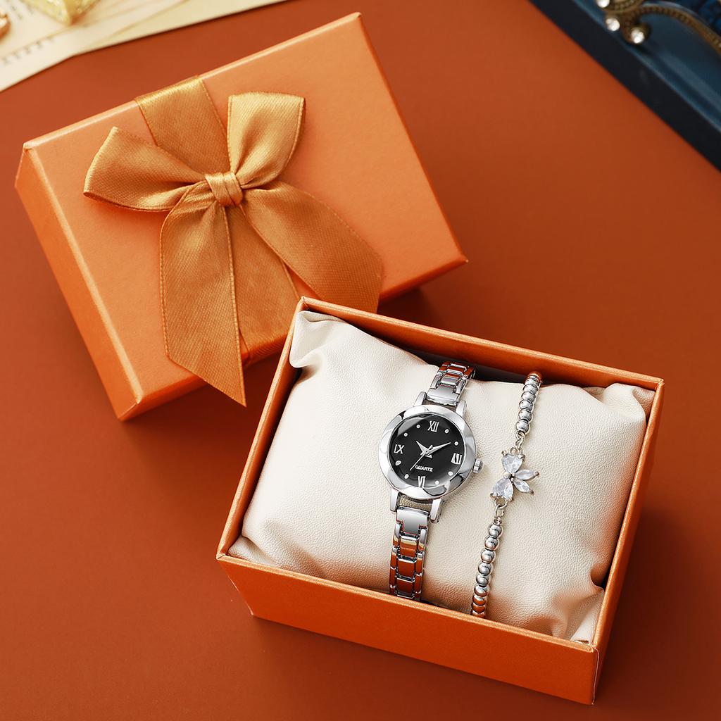 No gift box, Korean version, simple and stylish, slim strap, small quartz strap, butterfly bracelet, two-piece set